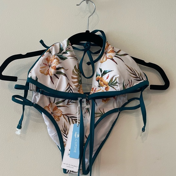 Cupshe Tropical Hibiscus Triangle Bikini Multicolor Swimsuit Small - Picture 4 of 4